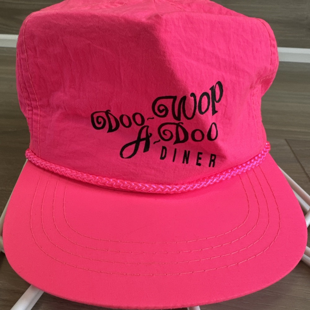 Vintage Doo‎ Woo A-Doo Diner Neon Pink Rope Nylon Hat Made By Capital